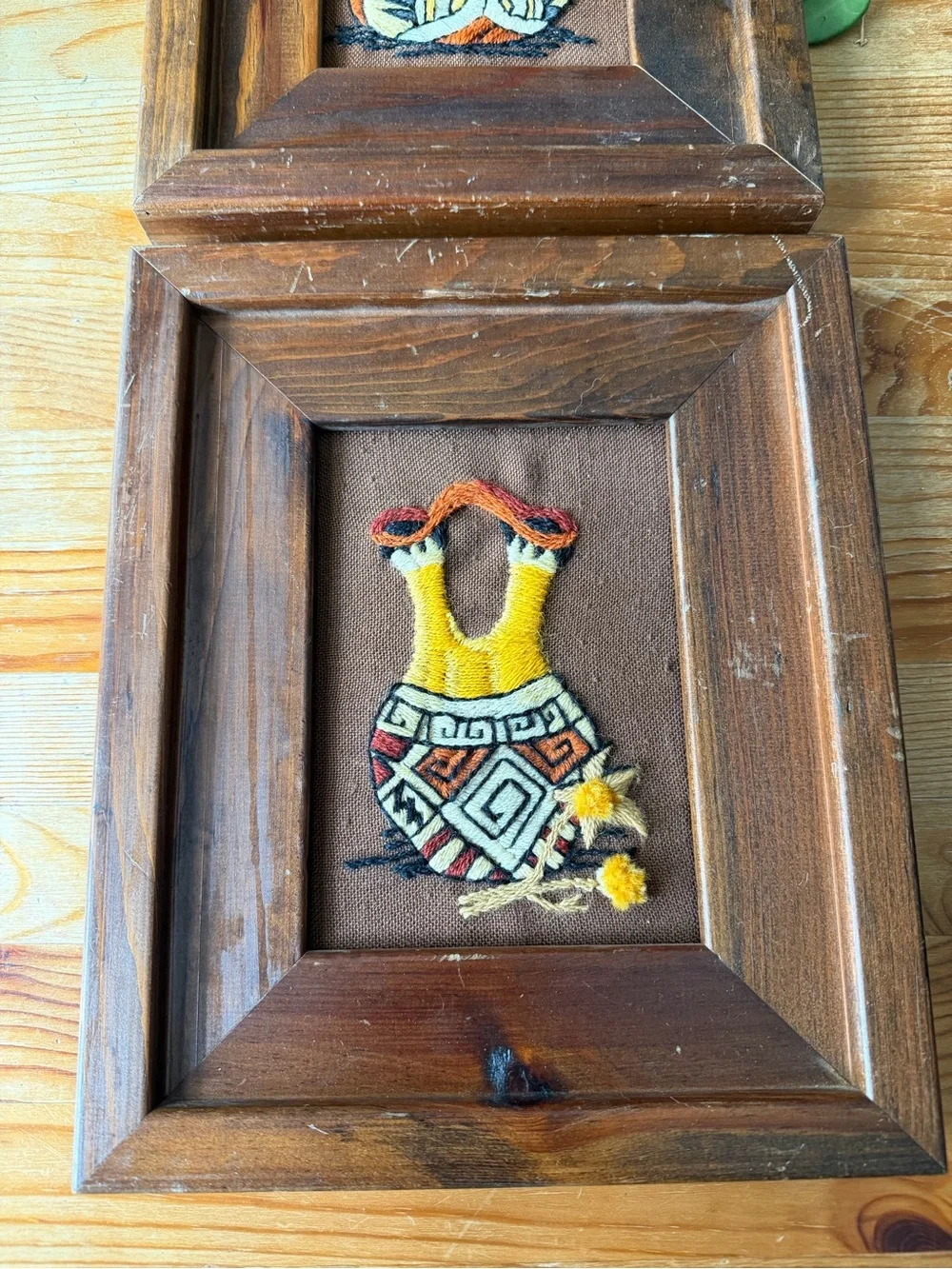 Vintage Framed Embroidered Vase Wall Art